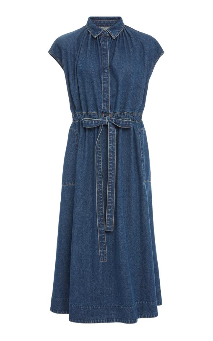 Co Drawstring Button Down Waist Dress