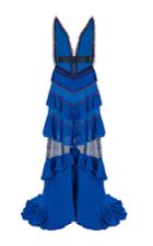 Zeynep Tosun Beaded Deep V Ruffle Gown