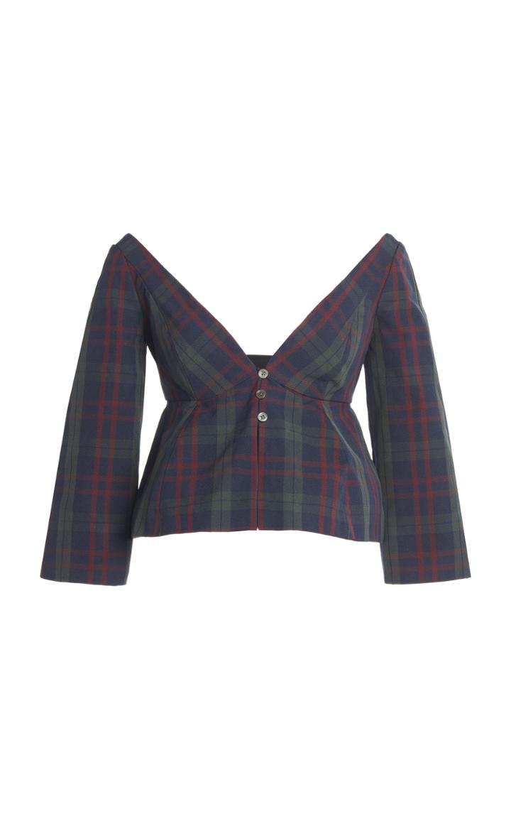 Moda Operandi Rosie Assoulin Plaid Cady Peplum Top