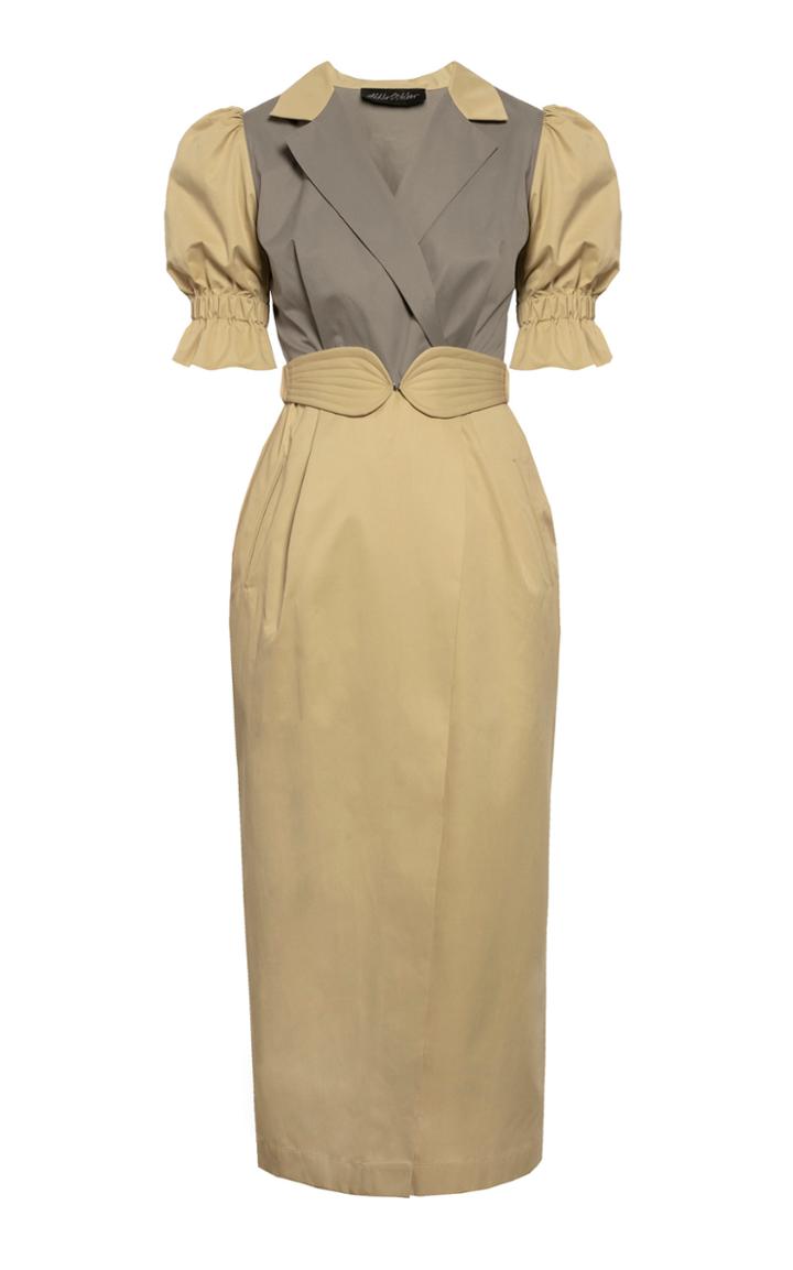 Anna October Lady Colorblocked Wrap-effect Belted Blazer Dress
