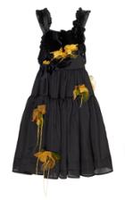 Caroline Hu Floral Applique Ruffled Velvet-silk Midi Dress