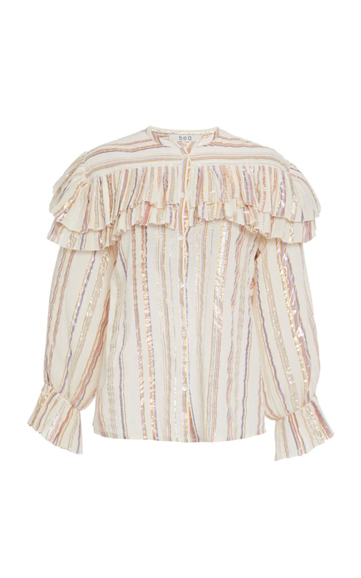 Moda Operandi Sea Harriet Pleated Striped Blouse Size: 00