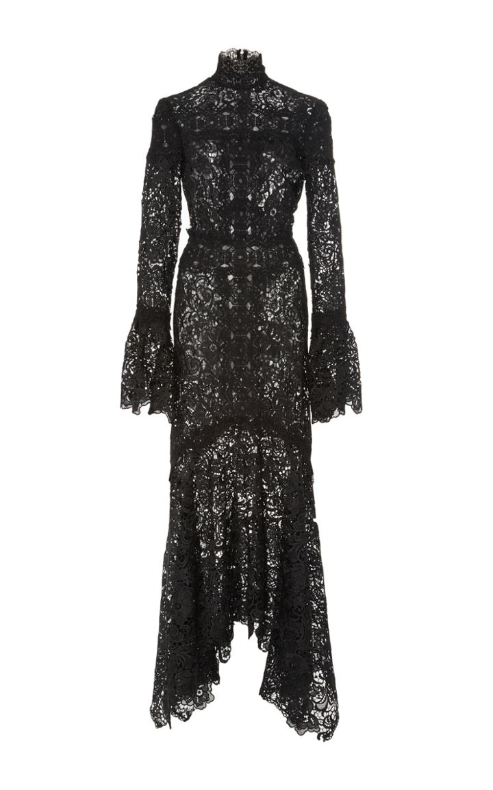 Costarellos Embroidered Cut Lace Asymmetrical Dress