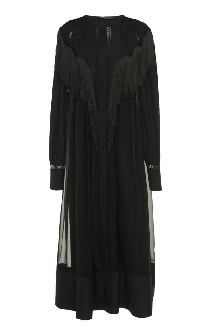 Alberta Ferretti Chiffon Poplin Fringe Dress