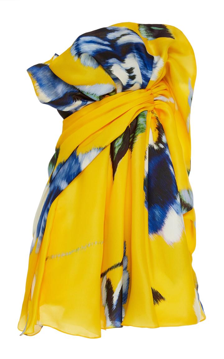 Carolina Herrera Gathered Printed Silk Mini Dress