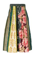 Oscar De La Renta Pleated Floral-paneled Silk-blend Midi Skirt