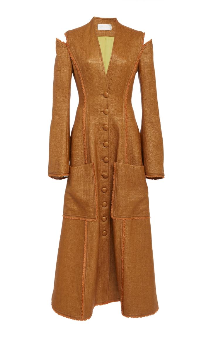 Christian Siriano Slit Shoulder Woven Bamboo Coat Dress