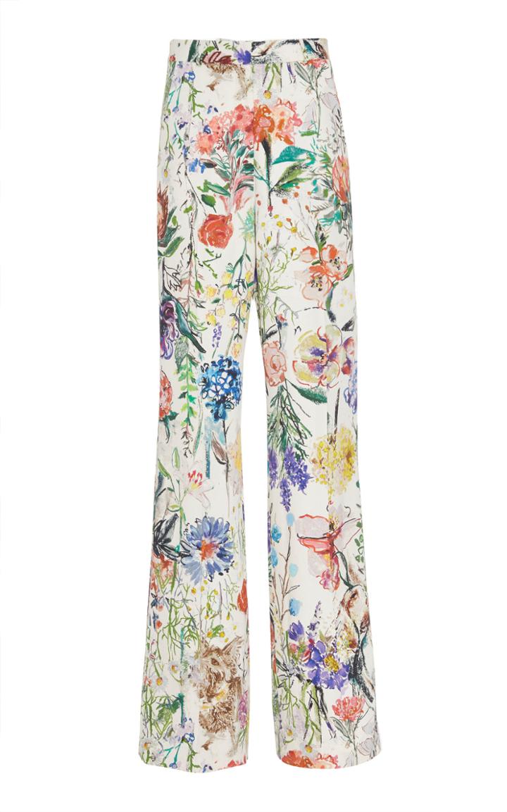 Lela Rose Maggie High-waisted Floral-print Crepe Wide-leg Pants