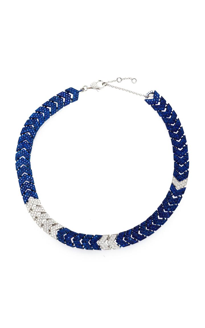 Busatti Arrow 18k White Gold Titanium Diamond And Sapphire Necklace