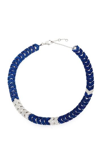 Busatti Arrow 18k White Gold Titanium Diamond And Sapphire Necklace
