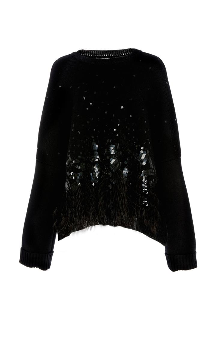 Oscar De La Renta Paillette And Feather-embellished Sweater