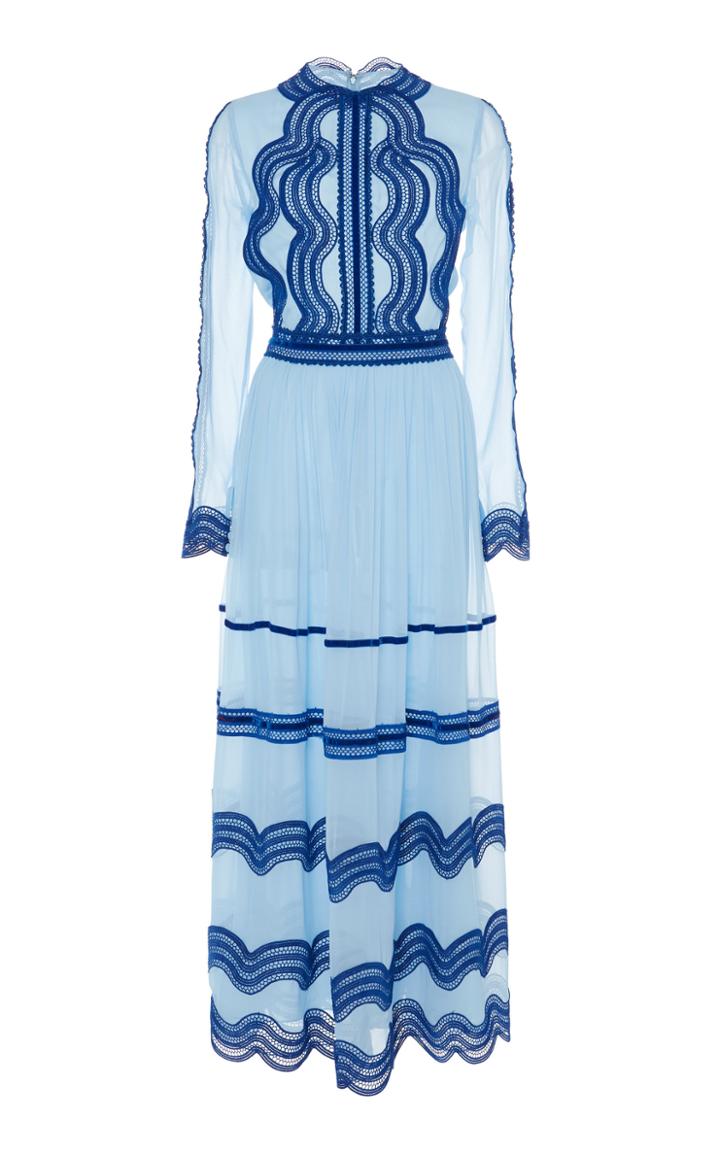 Costarellos Lace-trimmed Silk-chiffon Dress
