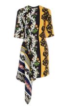 Oscar De La Renta Asymmetric Floral-print Wool-crepe Mini Dress
