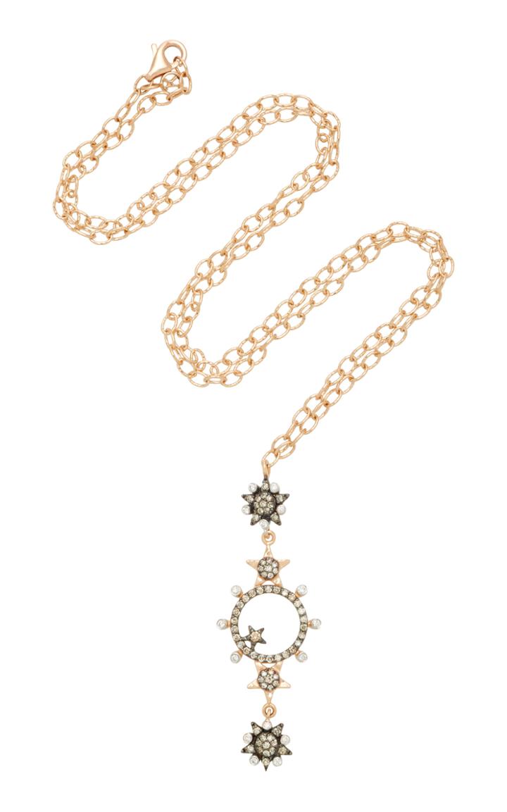 Kismet By Milka Eclectic Empty Circle And Hanging Star White And Champagne Diamond Rose Gold Necklace