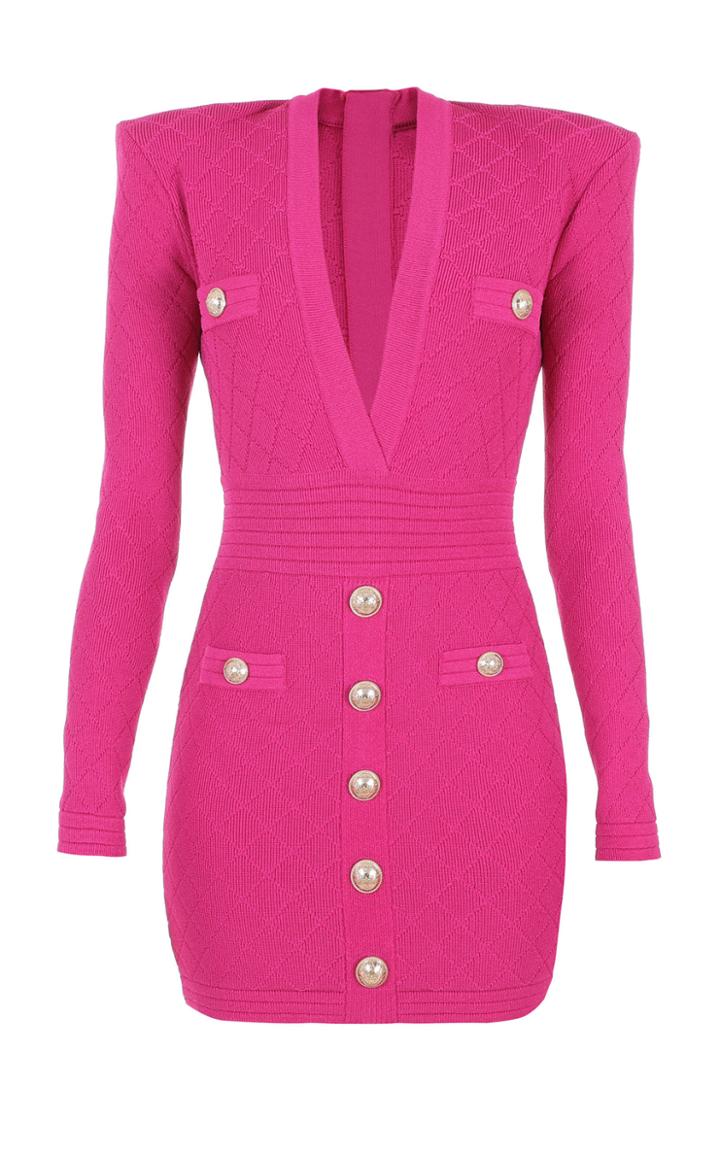 Balmain Cinched Waist Pointelle-knit Dress