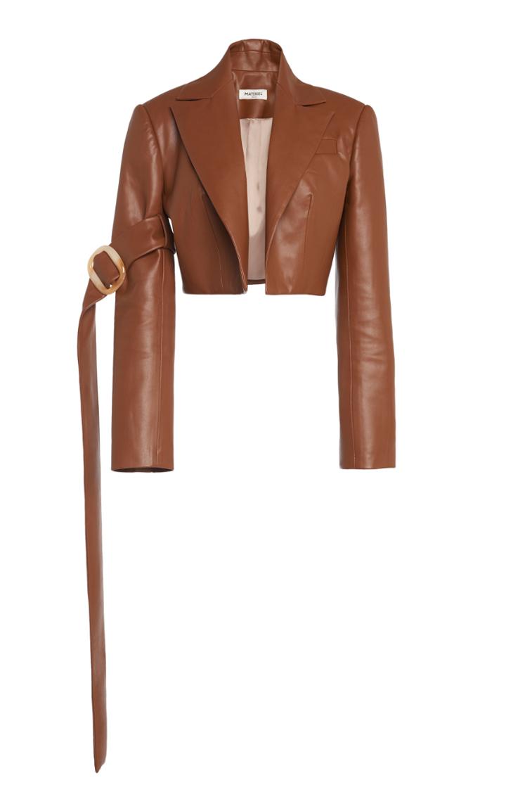 Matriel Cropped Faux Leather Blazer