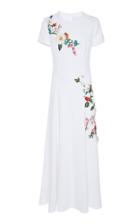 Carolina Herrera Short Sleeve Embroidered Midi Dress