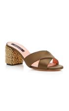 Rochas Mid Heel Sandal With Crystal Embellishment