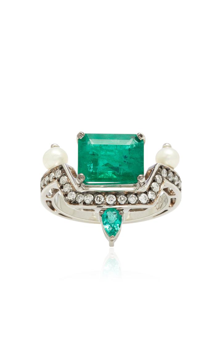 Dorion Soares 18k Emerald Diamond And Pearl Ring