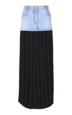 Balmain Denim-paneled Pleated Cotton Maxi Skirt