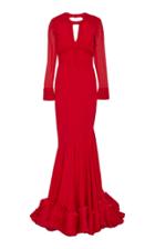 Alexandra Vidal Ruby Red Long-sleeved Honeycomb Gown