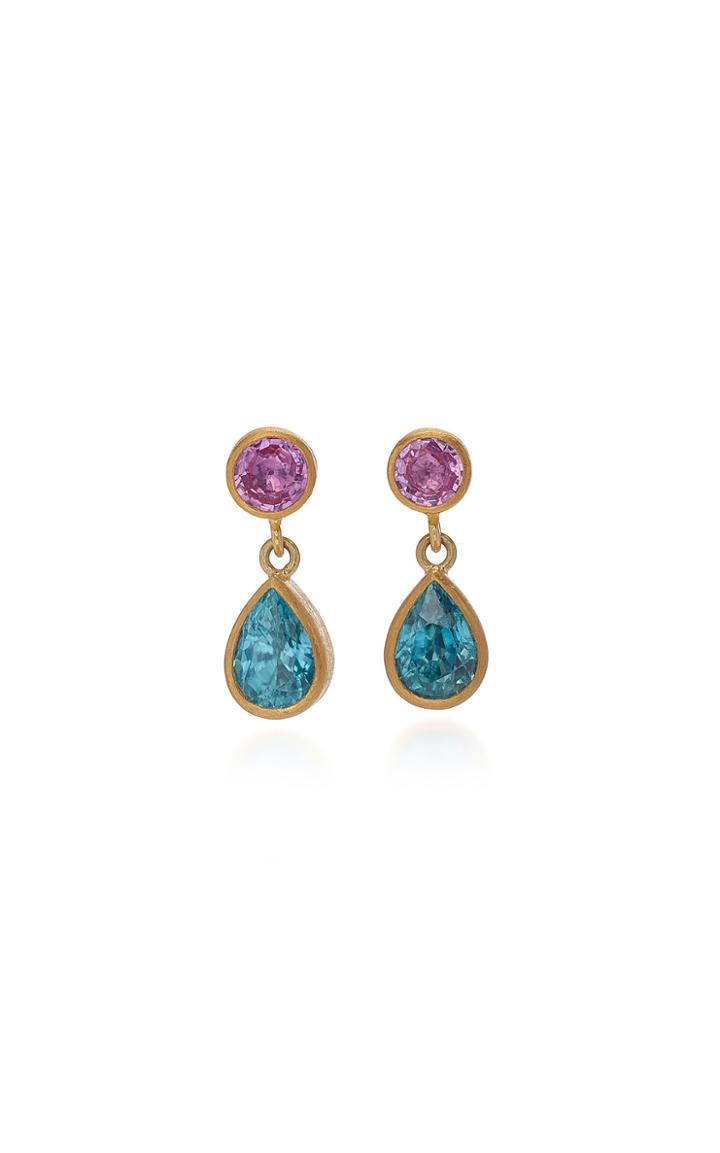 Mallary Marks Bon Bon 18k Gold Pink Sapphire And Zircon Earrings