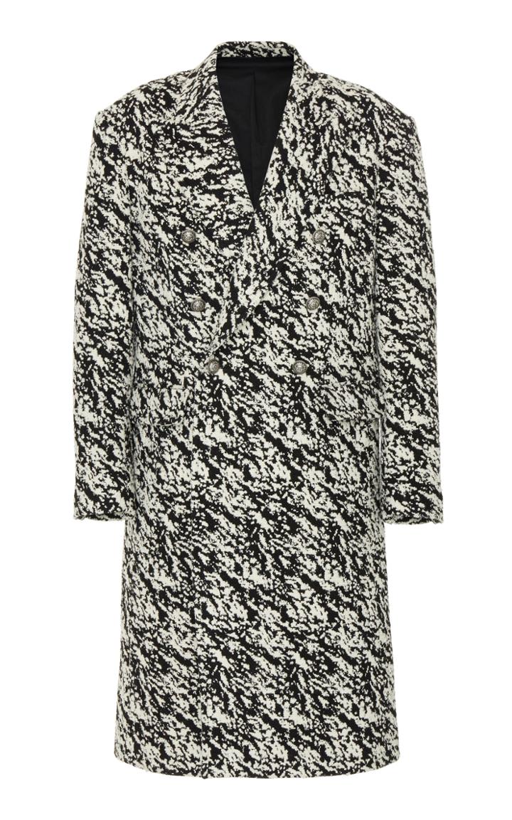 Balmain Jacquard Wool Double Breasted Coat