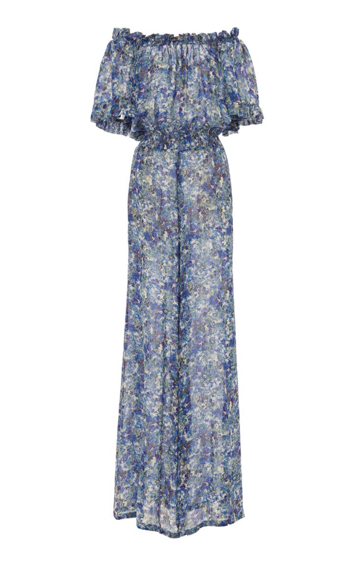Luisa Beccaria Off-the-shoulder Floral-print Chiffon Jumpsuit
