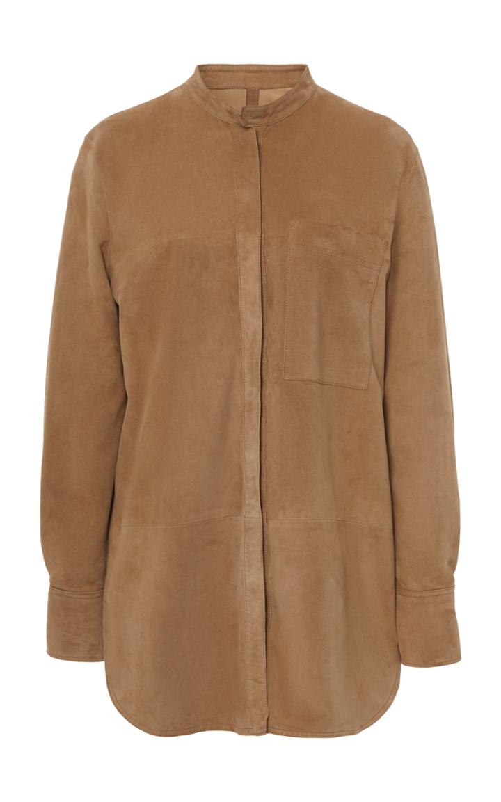 Moda Operandi Co Band-collar Suede Shirt Size: Xs