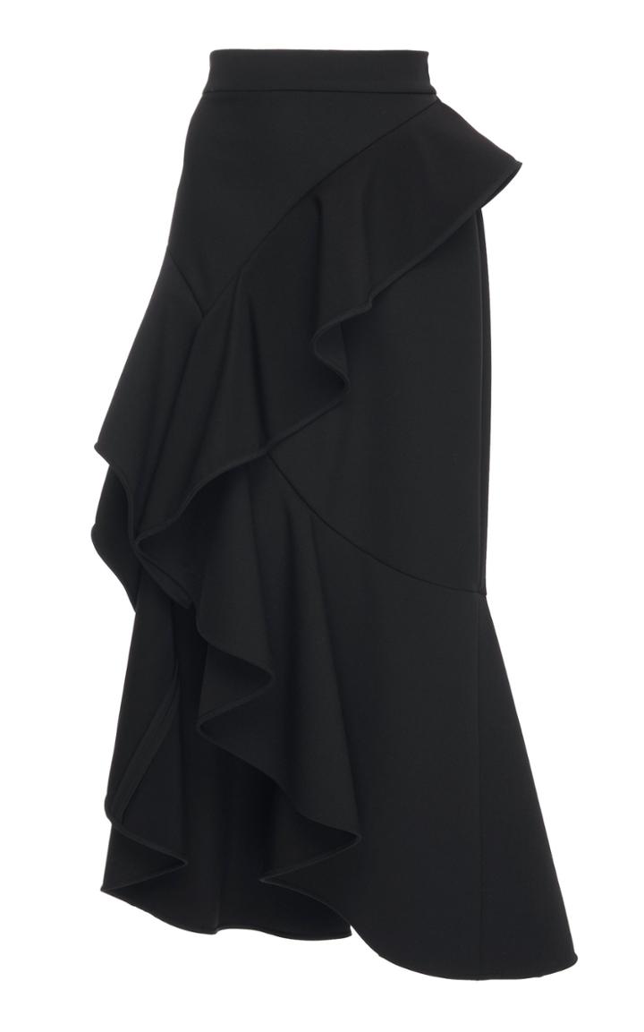 Elie Saab Gabardine Stretch Ruffle Skirt