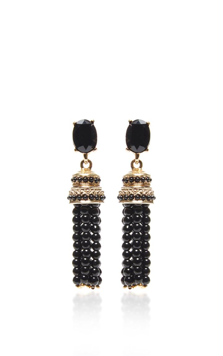 Oscar De La Renta Black Beaded Tassel Earrings