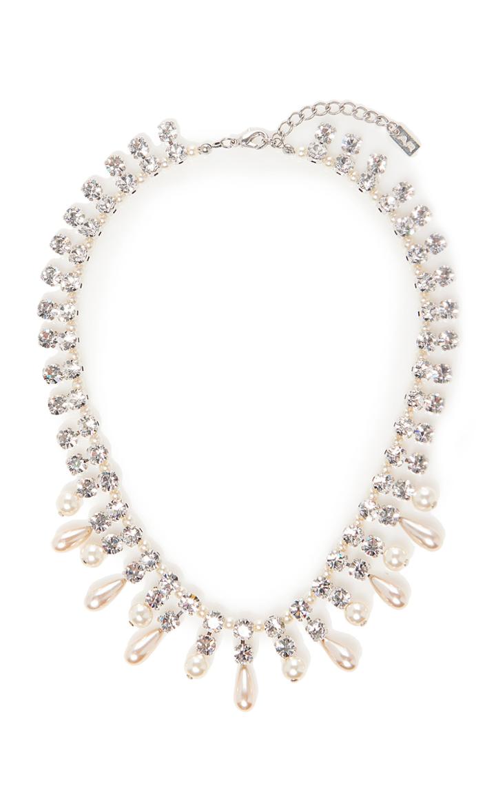 Alessandra Rich Crystal Necklace With Pearl Drops