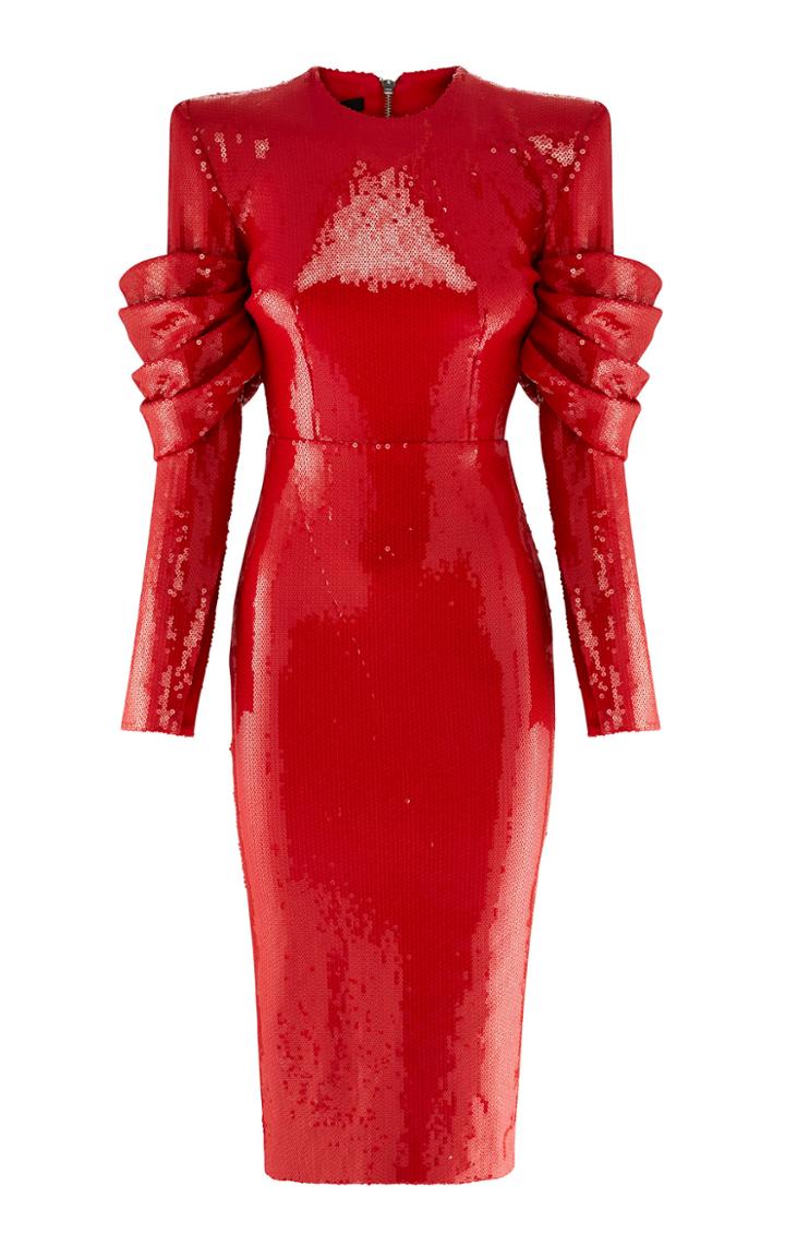 Alex Perry Declan Draped Sequined Tulle Midi Dress