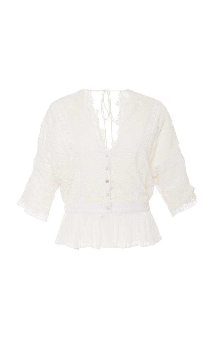 Loveshackfancy Crystal Lace-trimmed Tie-detailed Silk Blouse