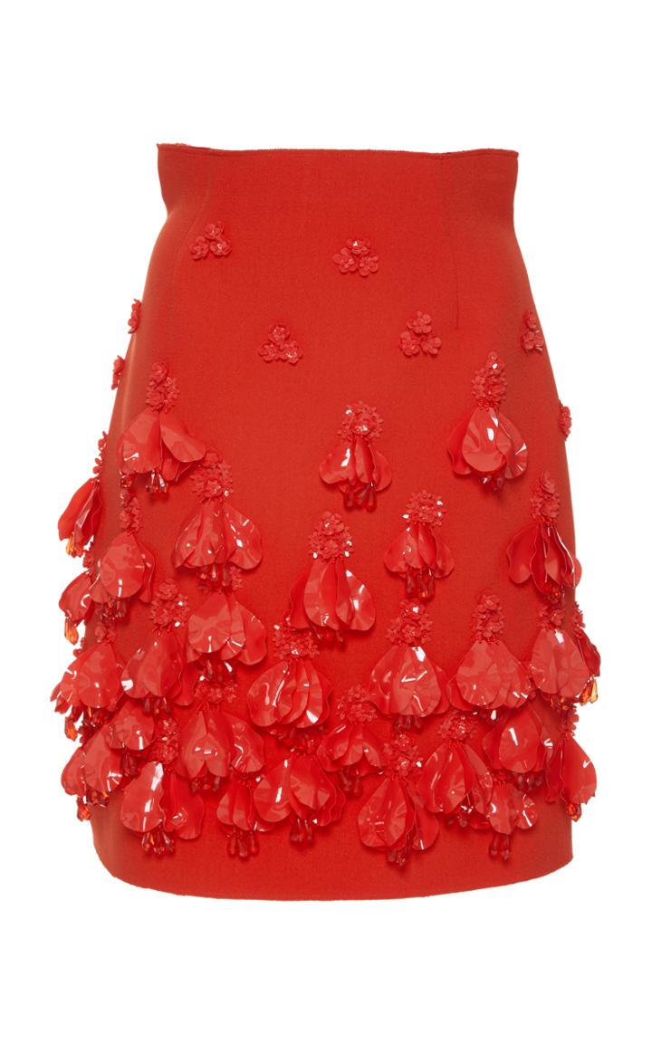Msgm Embroidered Double Crepe Cady Skirt