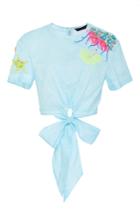 Manish Arora Life Aquatic Hand Embroidered Tie Hem Top