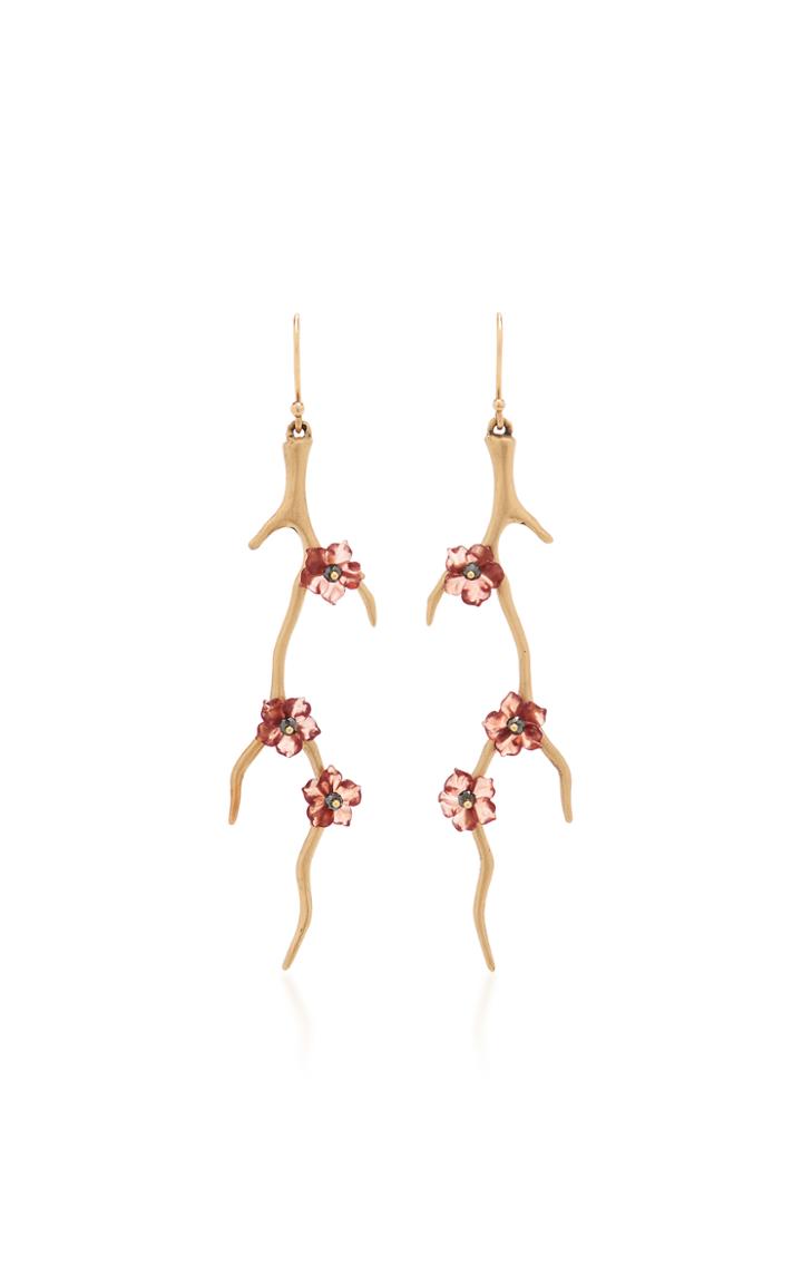 Annette Ferdinandsen Blossom Branches Earrings With Garnet And Black Diamonds