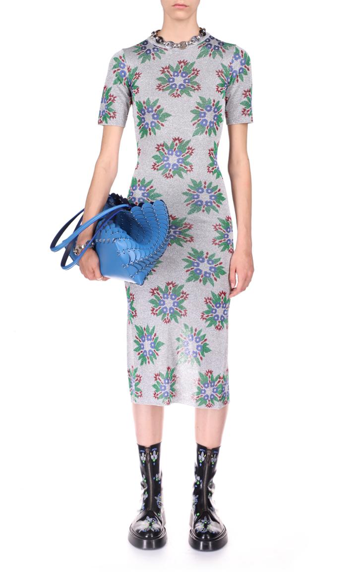 Moda Operandi Paco Rabanne Metallic Floral Jacquard Midi Dress