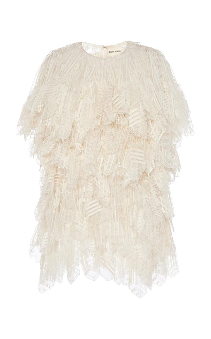 Moda Operandi Rahul Mishra Building Embroidered Fringed Silk Mini Dress Size: 38