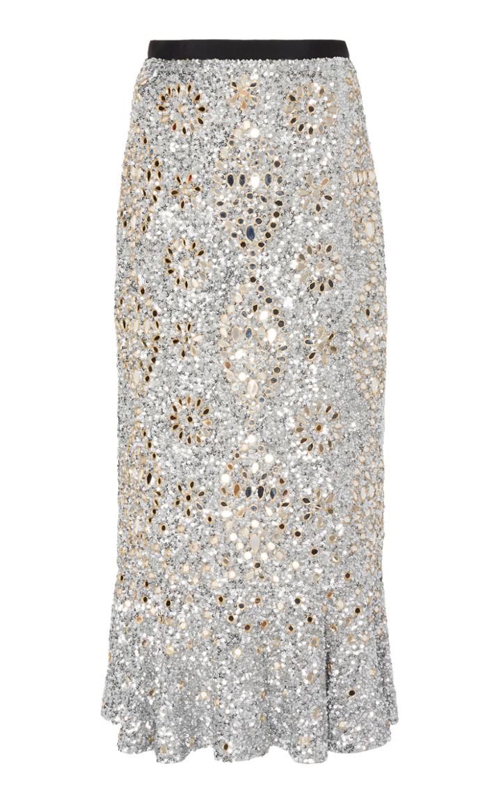 Saloni Aidan Sequined Silk-chiffon Maxi Skirt
