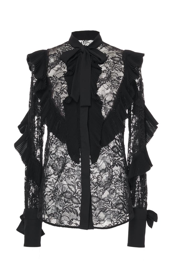 Elie Saab Lace Crepe Georgette Ruffle Shirt