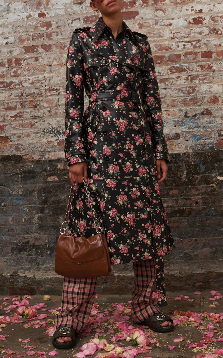 Michael Kors Collection Floral Leather Trench Coat