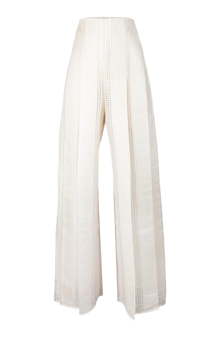 Moda Operandi Leal Daccarett Viridian Wndowpane Silk-organza Wide-leg Pants