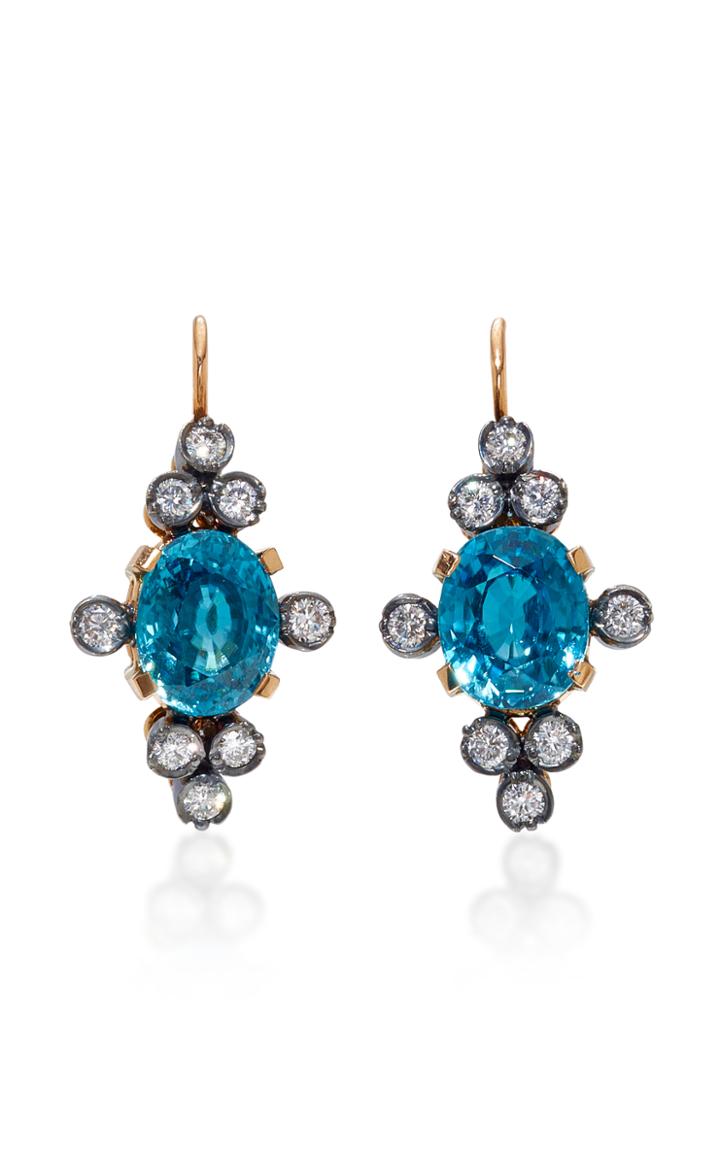Montse Esteve 18k Gold Cambodian Blue And Diamond Earrings