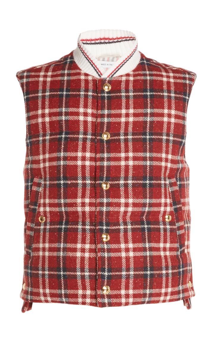 Thom Browne Downfilled Snap Front Vest In Tartan Donegal