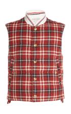 Thom Browne Downfilled Snap Front Vest In Tartan Donegal
