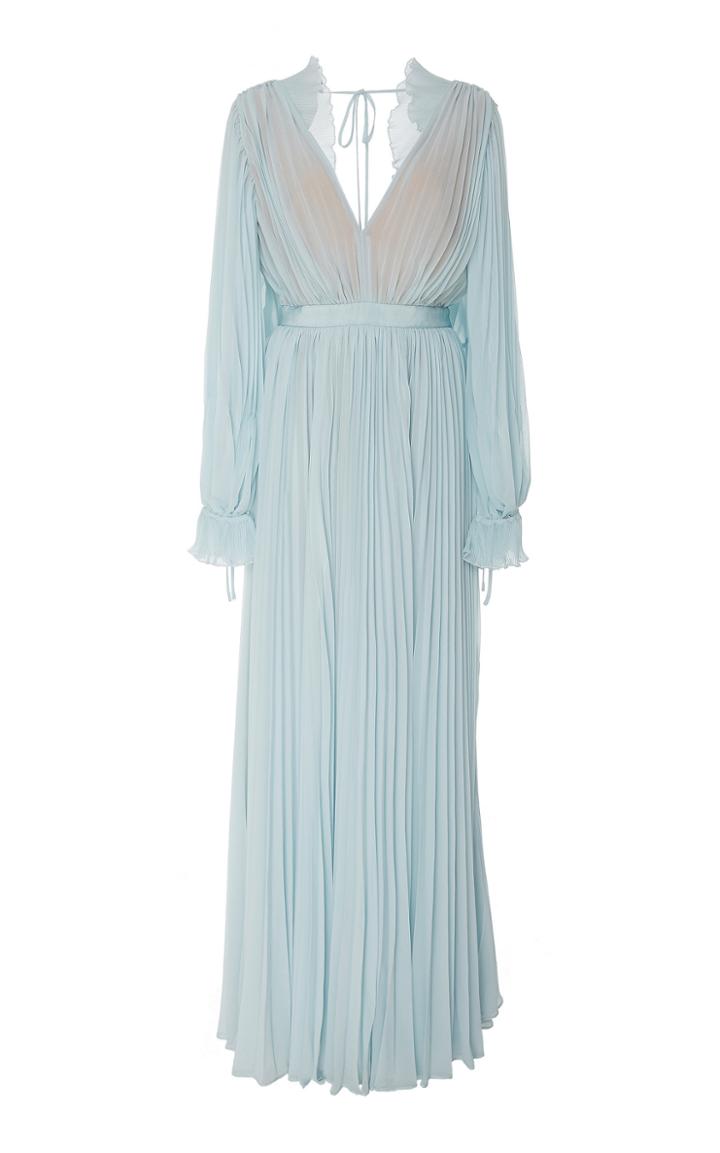 Self Portrait Pleated Chiffon Maxi Dress
