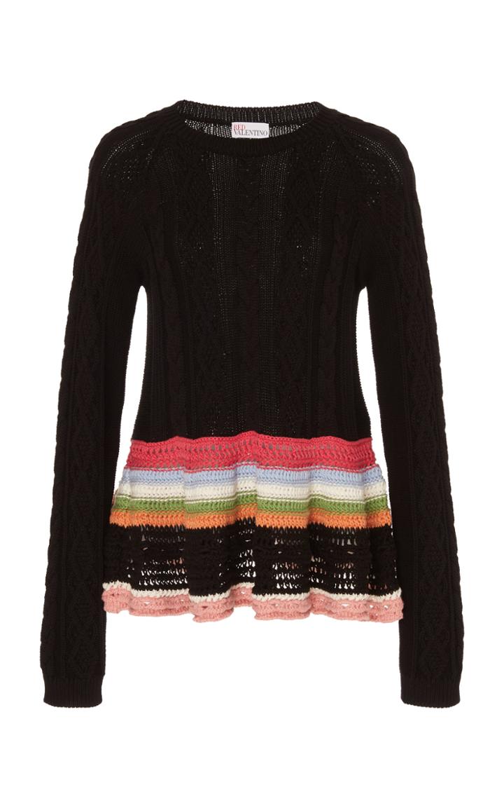 Moda Operandi Red Valentino Peplum Multi-colored Cable-knit Sweater Size: Xxs