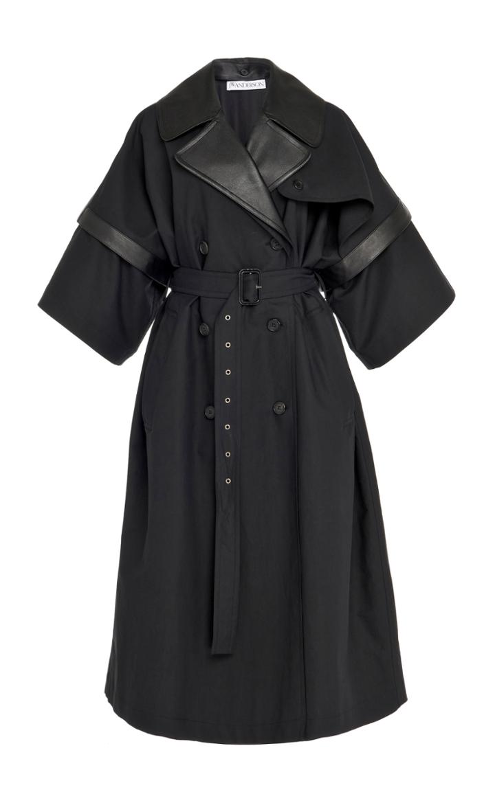 Moda Operandi Jw Anderson Leather-trimmed Cotton Trench Coat Size: 6