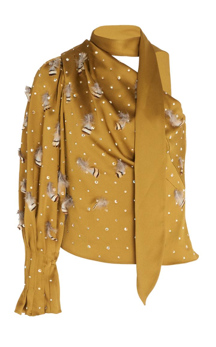 Peter Pilotto Embroidered Satin One-shoulder Top